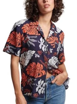 Chemise Superdry Beach Centre De Villégiature Bleu Marine Pour Femme