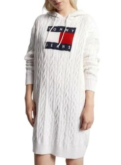 Robe Tommy Jeans Câble Flag Blanc Pour Femme