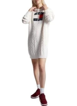 Robe Tommy Jeans Câble Flag Blanc Pour Femme -Jolie Boutique gallery M158826 3