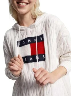 Robe Tommy Jeans Câble Flag Blanc Pour Femme -Jolie Boutique gallery M158826 4