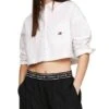 Chemise Tommy Jeans Crop Badge Blanc Pour Femme