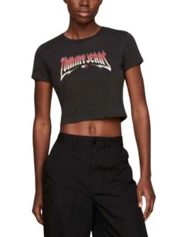 T-Shirt Tommy Jeans Crop Slim Rock Noire Femme
