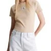 T-Shirt Calvin Klein Tissé Label Beige Pour Femme