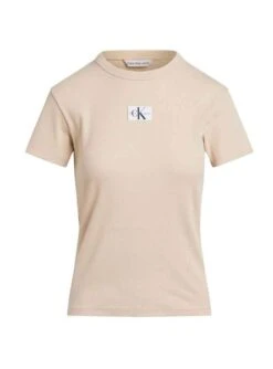 T-Shirt Calvin Klein Tissé Label Beige Pour Femme -Jolie Boutique gallery M162453 4