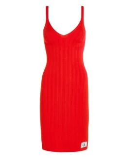 Robe Calvin Klein Woven Label Rouge Pour Femme -Jolie Boutique gallery M162457 5