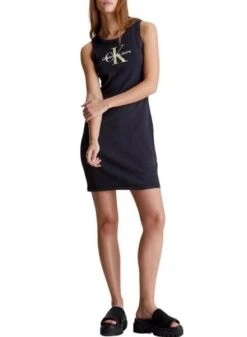 Robe Calvin Klein Archival Monologue Rib Noir Pour Femme