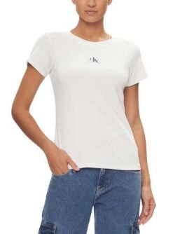 T-shirt Calvin Klein Tissé Slim Blanc Pour Femme.