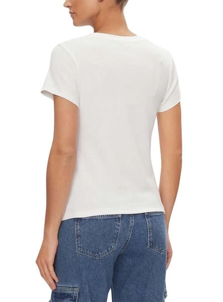 T-shirt Calvin Klein Tissé Slim Blanc Pour Femme. 2 T-shirt Calvin Klein Tissé Slim Blanc Pour Femme. – Image 2