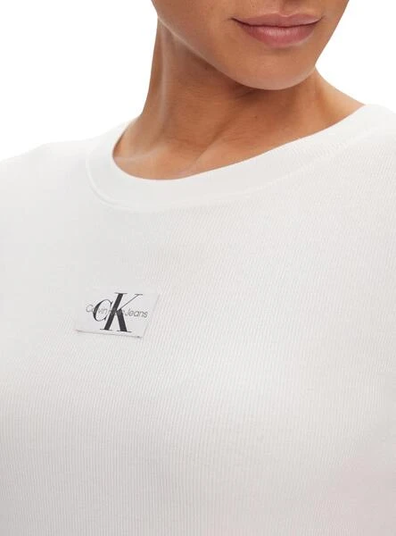 T-shirt Calvin Klein Tissé Slim Blanc Pour Femme. 3 T-shirt Calvin Klein Tissé Slim Blanc Pour Femme. – Image 3