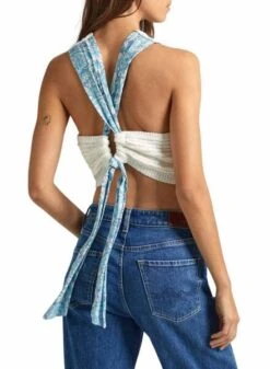 Top Pepe Jeans Gaia Blanco Pour Femme -Jolie Boutique gallery M163193 GHATGg9P