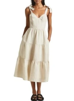 Robe Pepe Jeans Emereal En Lin Crème Pour Femme