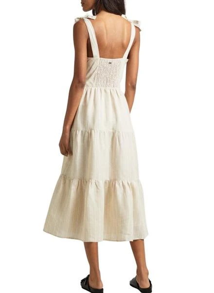 Robe Pepe Jeans Emereal En Lin Crème Pour Femme 2 Robe Pepe Jeans Emereal En Lin Crème Pour Femme – Image 2