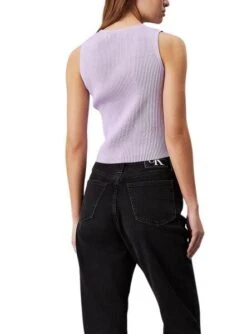 Top Calvin Klein Jeans Étiquette Tissée Violette Pour Femme -Jolie Boutique gallery M166040 PCqumUre